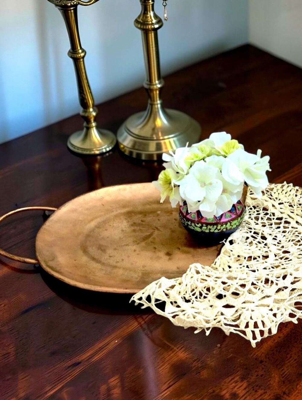 Vintage Copper Serving Tray Rustic Display Country Farmhouse Cottage Kitchen